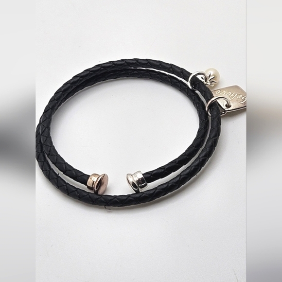 ๐ข3/$19๐ข Vantel Pearls Leather Wrap Bracelet BLACK BELIEVE Silver Discontinued - Picture 3 of 3